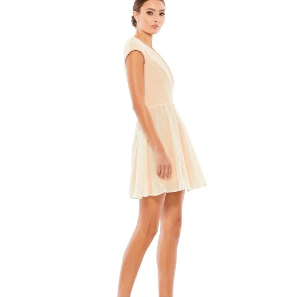 Mac Duggal Sequined Cap Sleeved Fit & Flare Mini Dress In Porcelain 26306 - Picture 3 of 11
